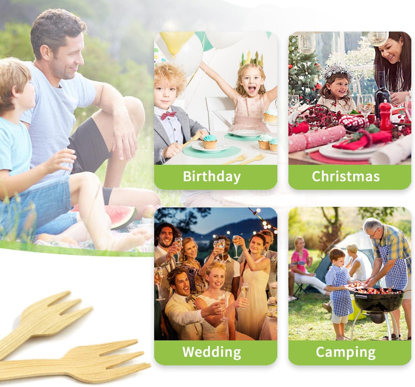 Bamboo Cutlery Set | 2000PK Mini Forks 3.54" Disposable Small 100% Compostable Eco-Friendly Renewable Natural Fork Bulk for Dessert/Fruit