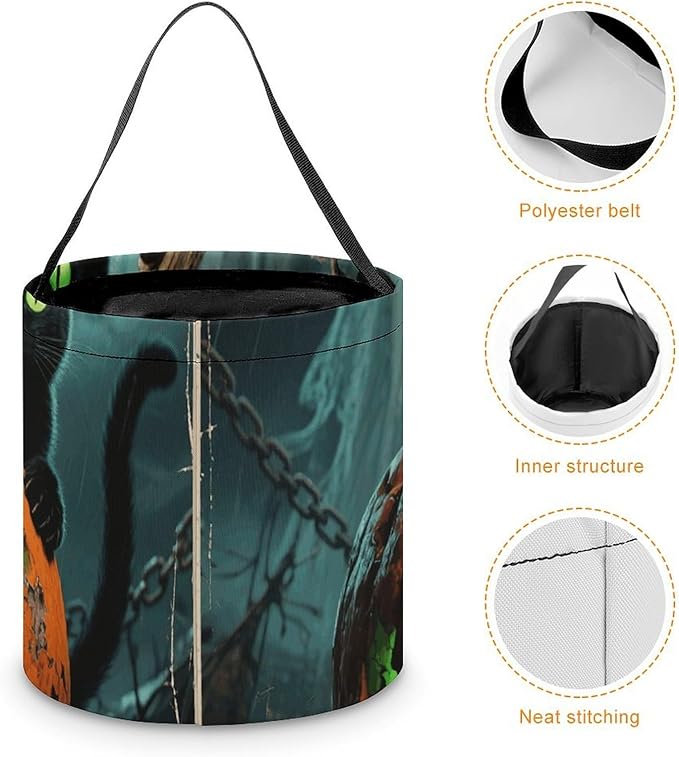 Halloween Candy Bucket - Halloween Black Cat Pumpkin Trick Or Treat Candy Bag, Gift Bag for Party Favor Supplies