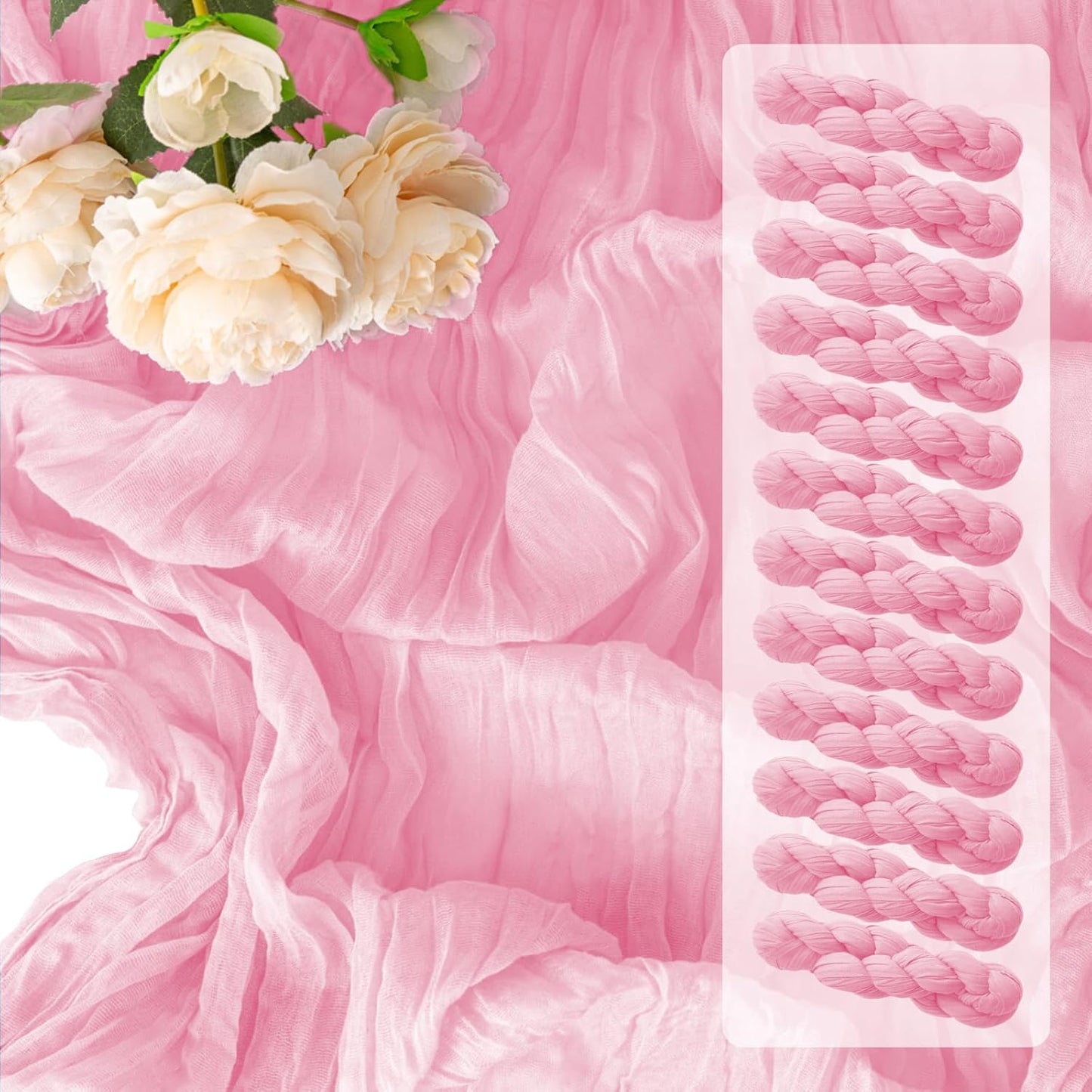 12 Pack Pink Table Runner 10FT Cheesecloth Table Runner 21 x 120 inch Boho Gauze Cheese Cloth Table Runner Rustic Sheer Table Runner for Party Wedding Bridal Baby Shower Birthday Table Decor
