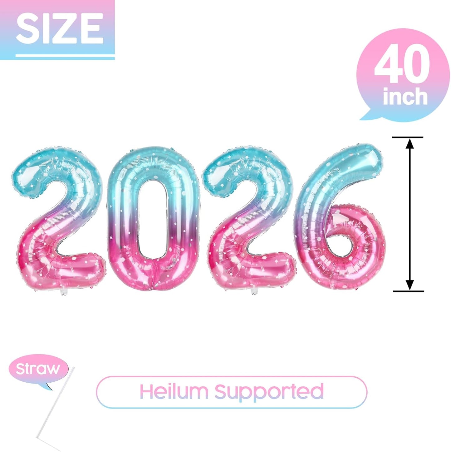 2026 Balloon - Starry Sky Birthday Number Balloons, 40 Inch Large Foil Balloons for Men Women Boys Girls Starry Sky Themed Birthday Decorations，Number 2026 Balloon