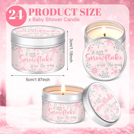 MTLEE 24 Pcs Snowflakes Baby Shower Party Favors Candles Lavender Scented Baby Shower Favors for Guests Rustic Tealights Candles Gender Reveal Return Gifts Girl Boy(1.2 Oz, Pink)