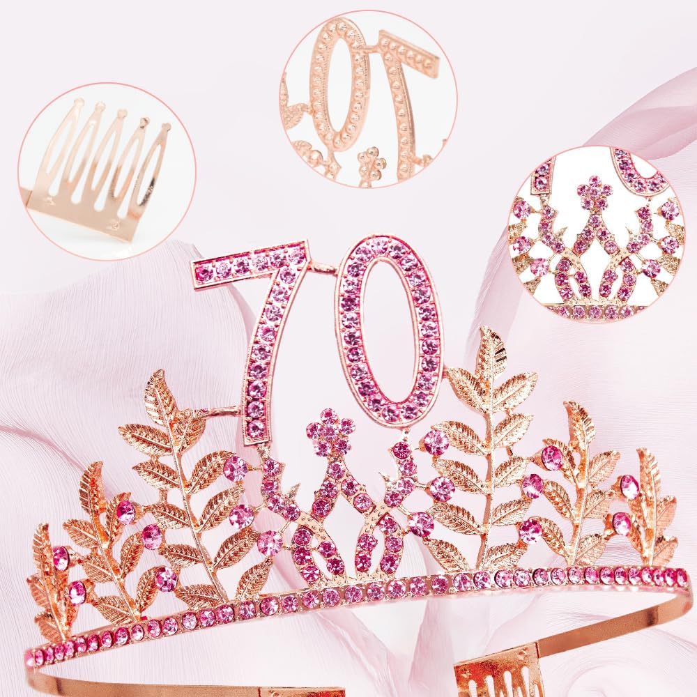 Birthday Sash Tiara Birthday Tiara Rhinestone Crown Rose Gold Birthday Queen Tiara Sash and Tiara for Women Birthday Decor Princess Tiara Cake Topper Crystals Hair Accessories for Party