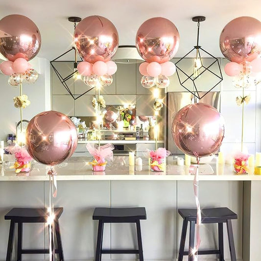 PartyWoo Rose Gold Foil Balloons 6pcs 22 Inch Large Round Foil Big Giant 4D Jumbo Inflatable Mirror Ball Mylar Balloons for Baby Shower Floral Birthday Wedding Bachelorette Party Decorations