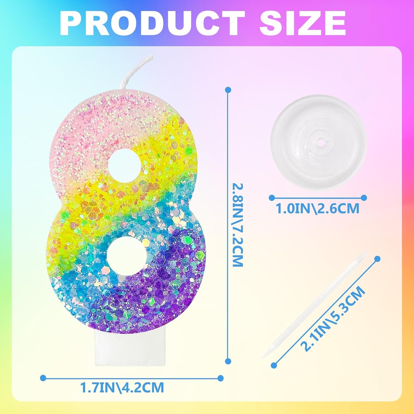 Birthday Candles Pastel Macaron Glitter 3D Rainbow Number Candles for Birthday Cake Girls Women Sweet Theme Birthday Wedding Anniversary Party Cake Decoration (Number 8)