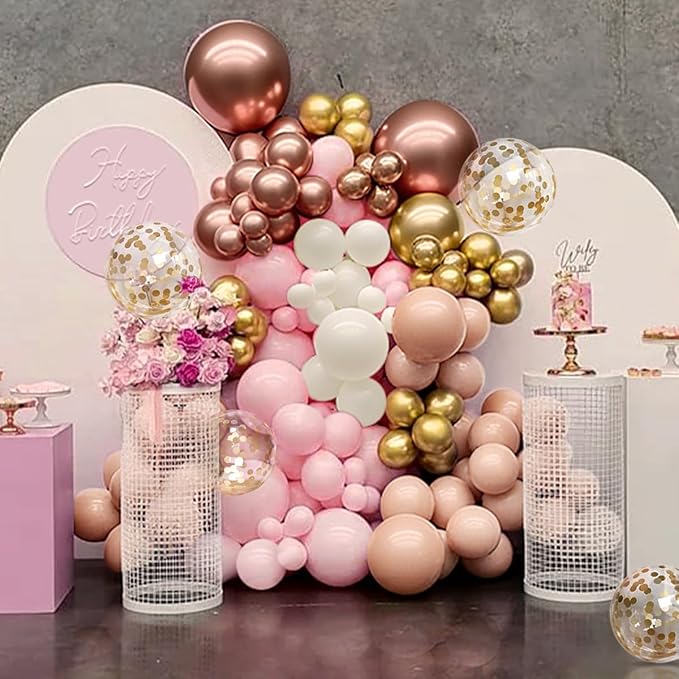 MEBAY Rose Gold Balloon Arch Kit, 147Pcs Metallic Gold White Pastel Nude Pink and Rose Gold Balloons Garland with Confetti for Wedding Bridal Baby Shower Princess Girl Birthday Party Decorations