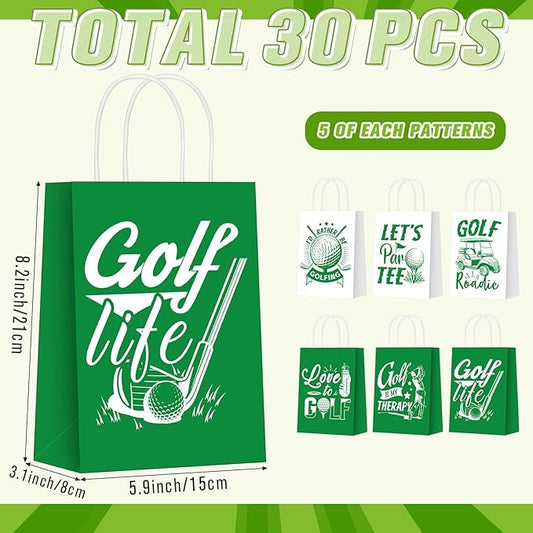 Resholder 30 Pcs Golf Party Favor Bags Sports Themed Party Decorations Golf Goodie Gift Bags with Handles Portable Candy Treat Pouch for Kids Boys Golfers Birthday Supplies