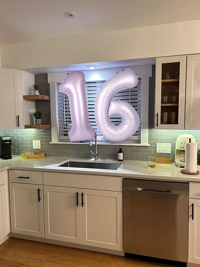 Number 6 Balloon 40 Inch, 6 7 Six Seven Birthday Decorations, 6th Birthday Balloon for Boy Girl, Cream Purple 16 60 61 65 Numbers Balloons Graduations Anniversary Supplies