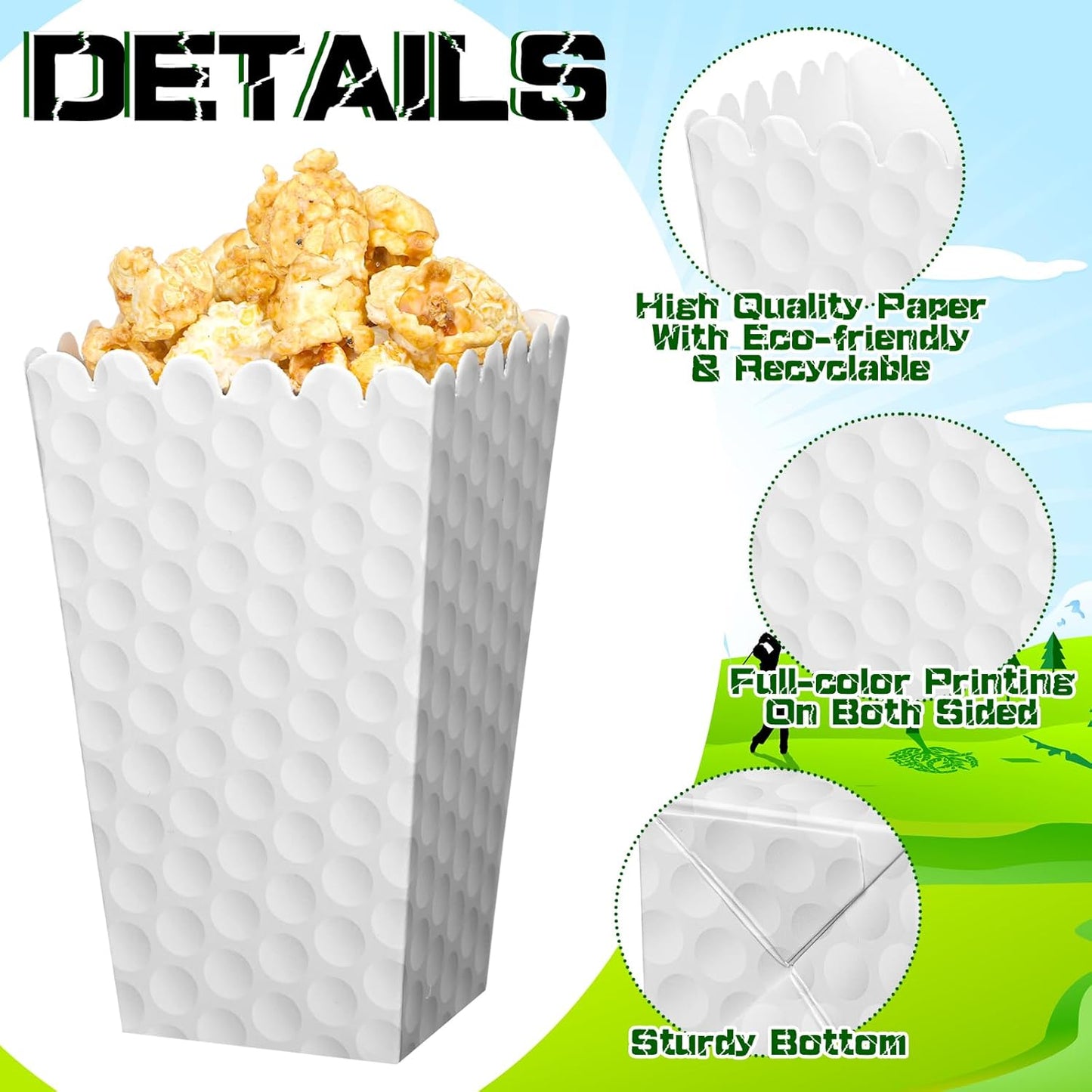 Funtery 24 Pcs Party Popcorn Boxes Popcorn Bags Buckets Container Holder Sport Party Favors for Sport Supplies Decorations(Golf)