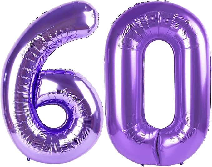 Purple Number 60 Balloon 40 Inch, 60th Birthday Party Decorations for Children, Giant 60 Foil Balloon for Party Supplies