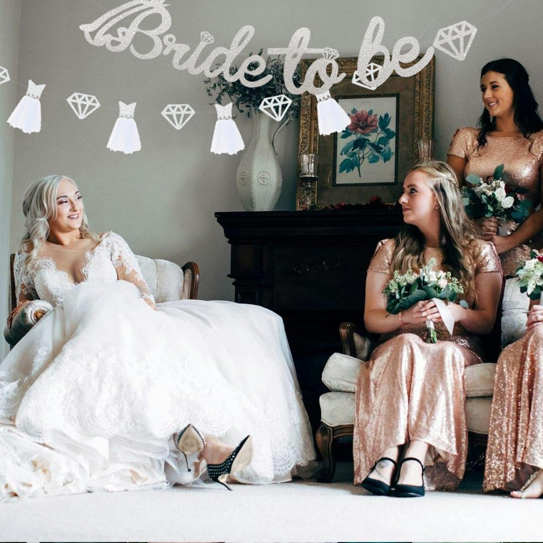 Bride To Be Banner Silver Glitter Wedding dress Banner for Bachelorette Party Decoration Engagement Bridal Shower Supplies