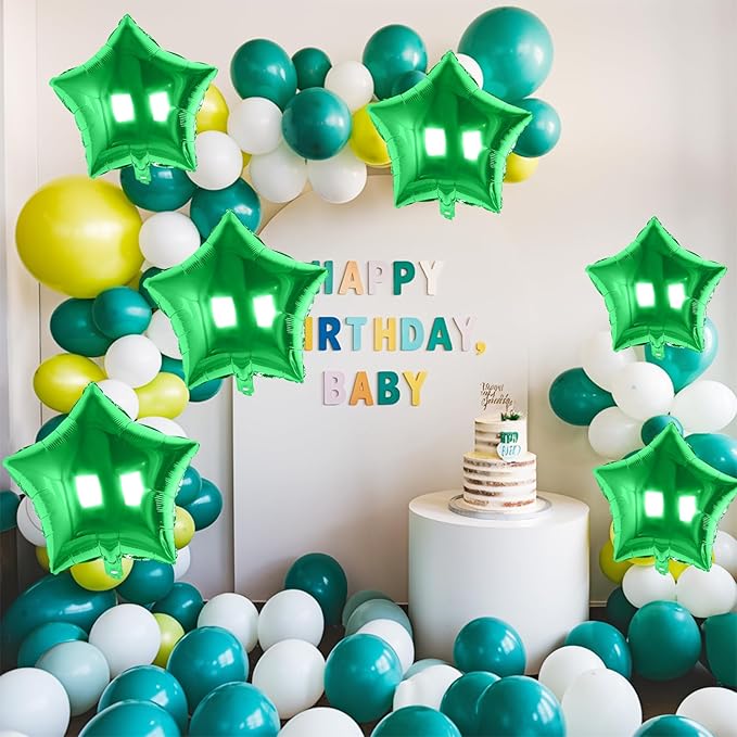 Green Star Balloons Foil, 10PCS Green Foil Stars Shape Balloons, 18 Inch Metallic Stars Balloon for Helium Pentagram Balloon for Birthday, Anniversary, Jungle Theme, Christmas Party Decoration
