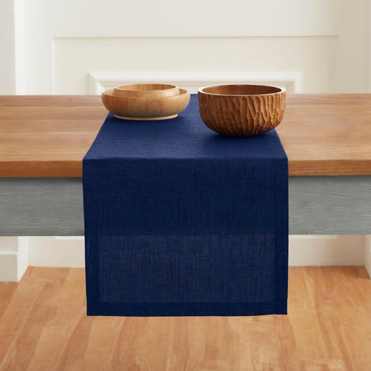 Solino Home Linen Royal Blue Table Runner 156 Inches Long - Athena, 100% Pure Linen Dining Table Runner 14 x 156 Inch