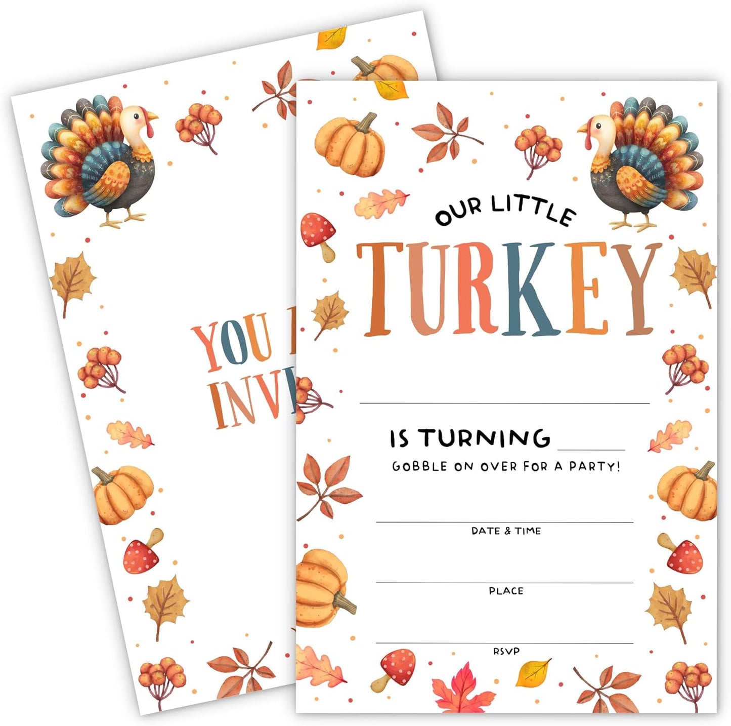 Birthday Invitations - Our Little Turkey Design Card with Envelopes And RSVP Cards - You're Invited 20Pcs Fill In Birthday Invitation Cards For Boys, Girls, Kids(4 x 6 Inch) (025)