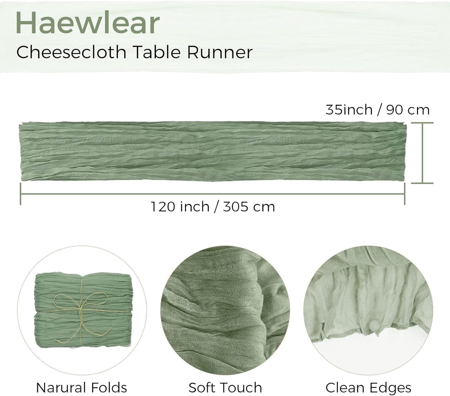 6 Pack Cheesecloth Table Runner 10Ft Boho Gauze Long Rustic Sheer for Wedding, Bridal Baby Shower, Birthday Party, Cake Table, Arbor Decorations (Sage Green)