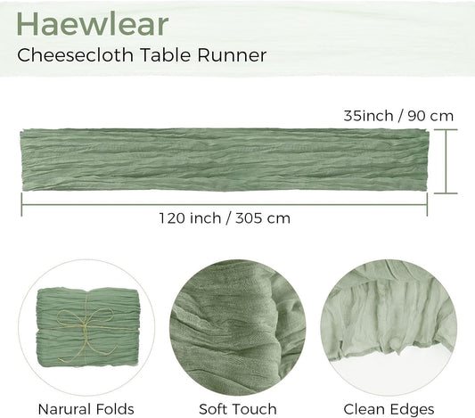 12 Pack Cheesecloth Table Runner 10Ft Boho Gauze Table Runner Cheese Cloth Long Rustic Sheer Table Runner for Wedding Bridal Baby Shower Birthday Party Cake Table Arbor Decorations (Sage Green)