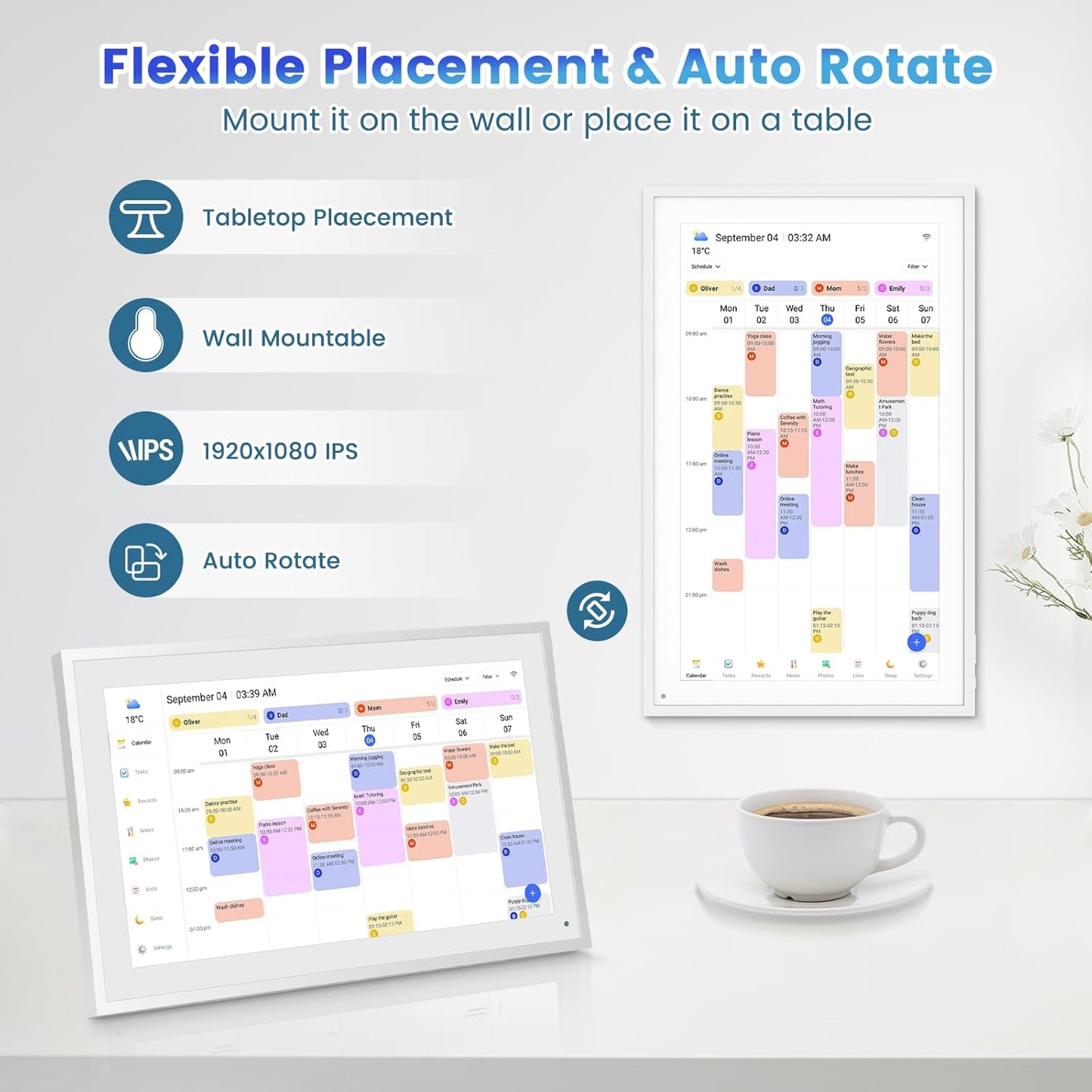 15.6 Inch Digital Calendar,1080P Full HD Interactive Touchscreen,Smart Family Planner,Smart Calendar for Seamless Scheduling,Switchable Digital Picture Frame(Wall and Desk Mountable）