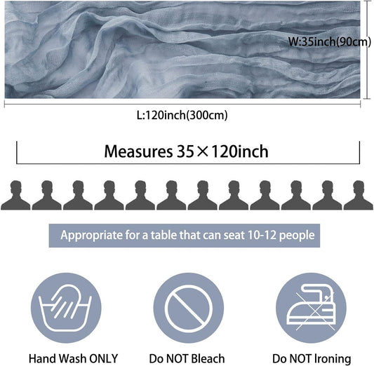 12 Pack 10Ft Cheesecloth Table Runner 35x120 Inch Boho Gauze Table Runner Rustic Cheese Cloth Long Romantic Table Runners for Wedding Bridal Shower Birthday Party Table Decor (Dusty Blue)