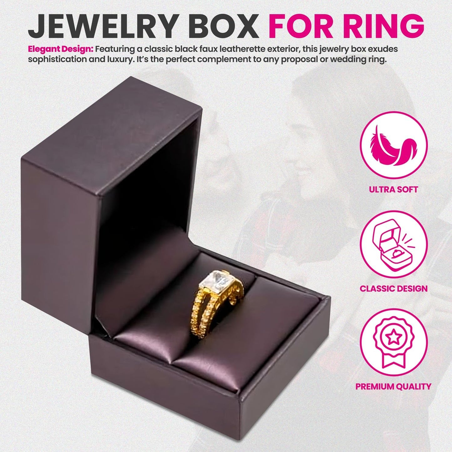Novel Box Purple Jewelry Box for Rings 2.37x2.37x1.87 Inches - Slot Ring Gift Box for Proposal Wedding Engagement - Faux Leatherette Jewelry Display Box - Gift Presentation Boxes for Rings