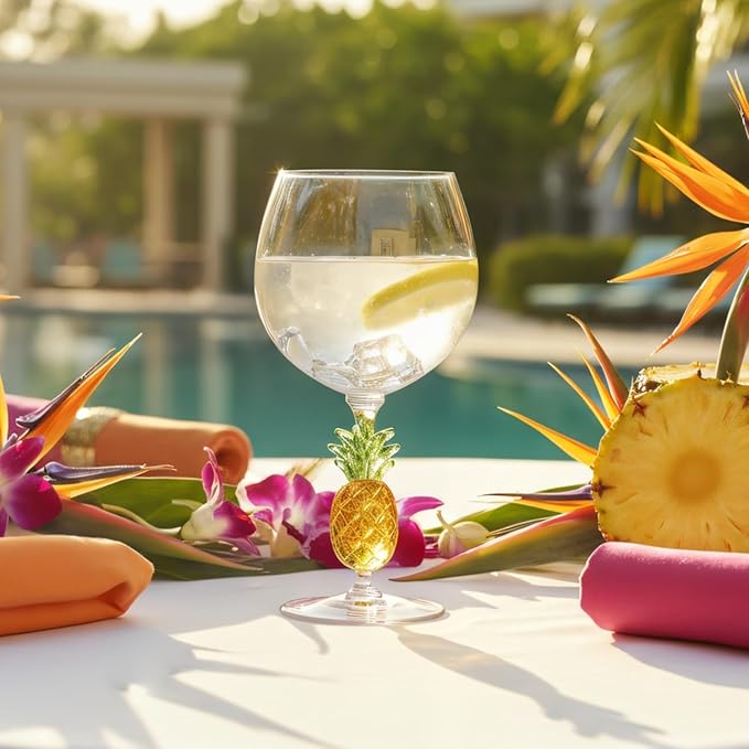 Supreme Housewares Pineapple Stem Wine Glasses, Yellow Pineapple-Shaped Reusable Shatterproof Acrylic Glass for Red or White Wine, Poolside, Outdoors, Parties, 18 oz, Set of 2
