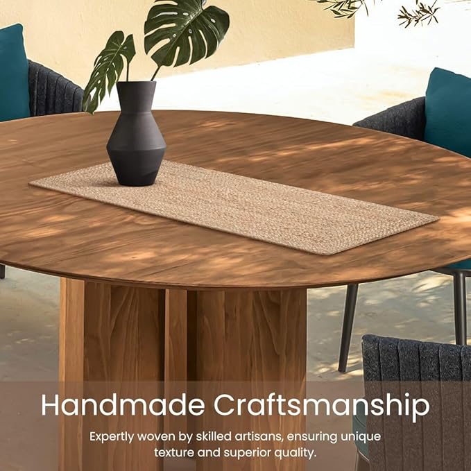 Handcrafted Braided Jute Table Runner - 13x36 Inch 100% Jute Handwoven Rustic Vintage Table Decor, Durable Non-Slip for Dining, Coffee, or Entryway Tables - Natural Farmhouse Table Runner
