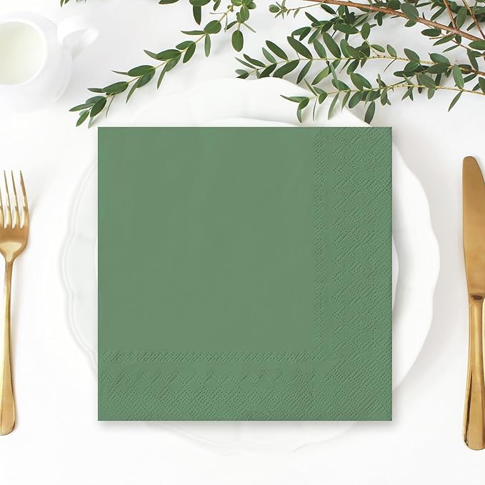 Whaline 150 Pcs Woodland Paper Napkin 3 Colors Dinner Napkin Beige Brown Green Disposable Luncheon Napkin for Woodland Baby Shower Party Supplies Table Decor