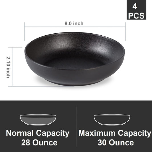 30oz Ceramic bowls set of 4-8" serving bowls for Kitchen,Pasta,Salad-Dishwasher & Microwave Safe Perfect for Housewarming, Thanksgiving, Christmas-Matte Black