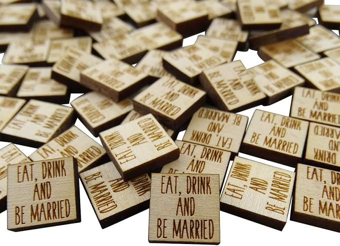 Confetti - Engraved Wood - Rustic Wooden Wedding Decor Party Table Scatter Decorations (Eat, Drink and be Married)