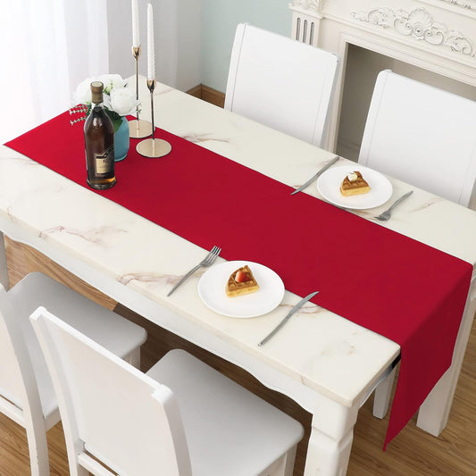 DUALIFE Red Table Runner 14 x 108 inch Divine for Valentines Day Mother's Day Wedding Holiday Dining, Natural Fabric Handcrafted Dresser Scarf Banquet Catering Services Event 1 Piece