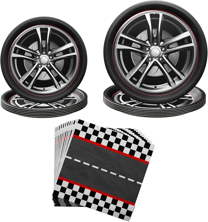 Blue Orchards Race Car Plates and Napkins (52 Pieces for 16 Guests) Racing Car Race Track Party Supplies Decorations Racing Sports Themed Dinnerware for Kids Boys Birthday Baby Shower Home Decor
