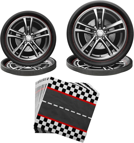 Blue Orchards Race Car Plates and Napkins (52 Pieces for 16 Guests) Racing Car Race Track Party Supplies Decorations Racing Sports Themed Dinnerware for Kids Boys Birthday Baby Shower Home Decor