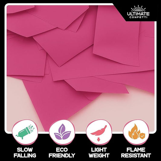 Ultimate Confetti, Fuchsia Pink Tissue Paper Confetti - Rectangular Flame-Resistant and Slow-Falling Biodegradable Confetti for Cannon and Launcher use, Best for Celebrations - 1 lb, 16 oz