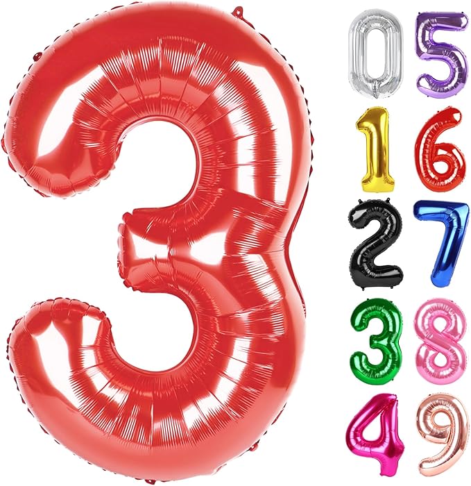 Red Number 3 Balloon 40 Inch, 3rd Birthday Celebration Supplies for Girls Boys Women Men, 3 Balloon for Girls Boys Theme Party