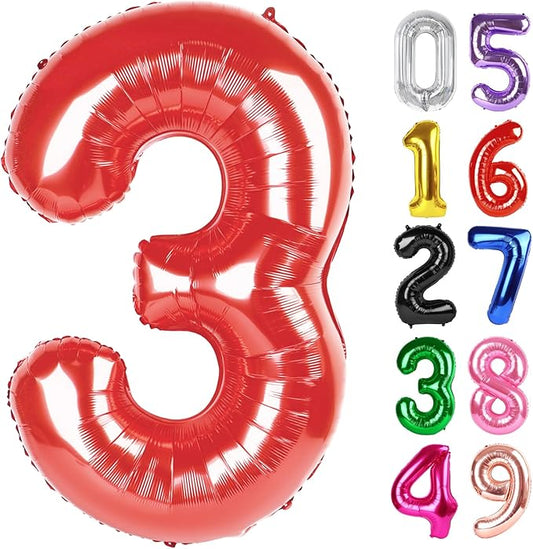 Red Number 3 Balloon 40 Inch, 3rd Birthday Celebration Supplies for Girls Boys Women Men, 3 Balloon for Girls Boys Theme Party
