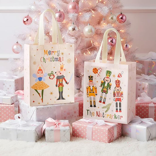 Wovnet 30 Pcs Christmas Bags Bulk Nutcracker Merchandise Gift Bags with Handles Reusable Non Woven Tote Shopping Goodie Pouch for Xmas Party Favors 10 x 8 x 4in