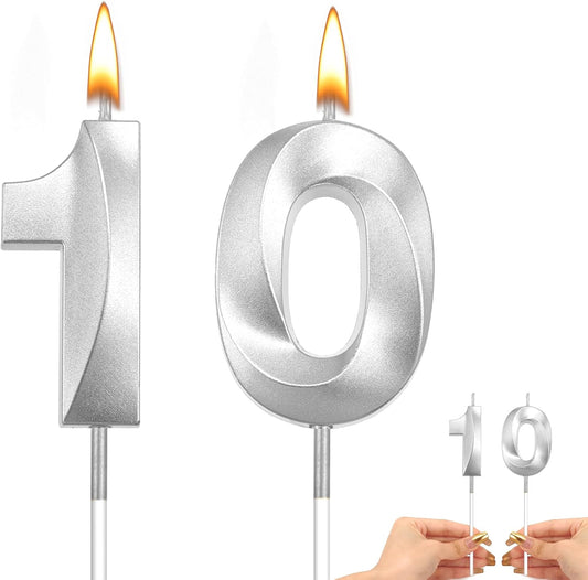 10 Birthday Candle Number 10 Candle Silver Number Candles for 10 Birthday Decorations for Girls 10th Birthday Decorations 10 Birthday Candle 10 Candle Birthday Girl Silver Birthday Candle Numbers 10