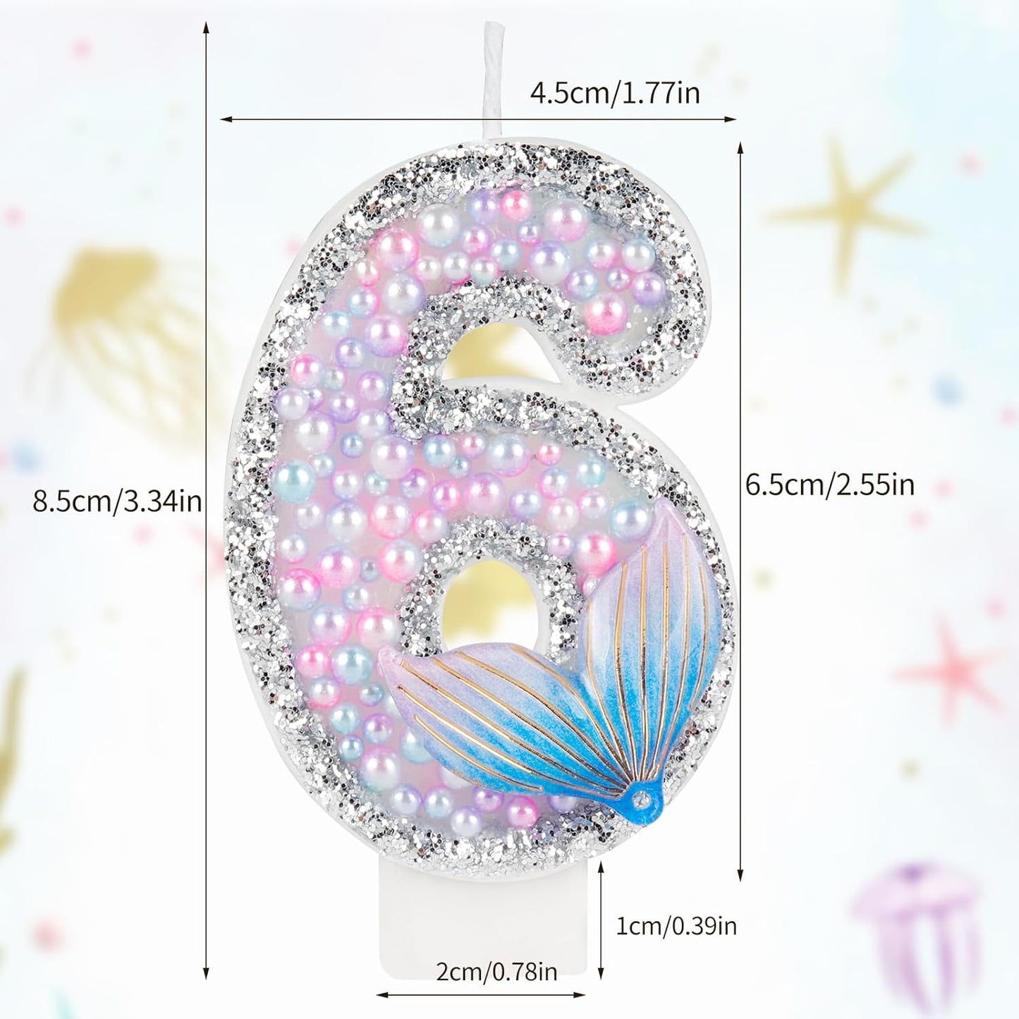 Girls Glitter Mermaid Tail 2 Candles, Pink Pearls Mermaid Tail Cake Topper, Happy 2nd Birthday Candles