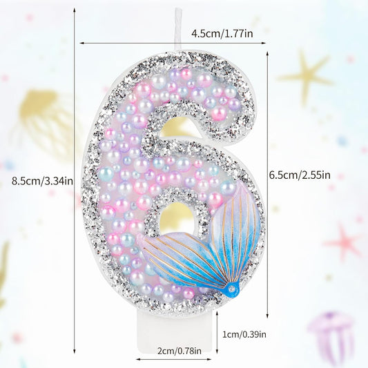 Girls Glitter Mermaid Tail 2 Candles, Pink Pearls Mermaid Tail Cake Topper, Happy 2nd Birthday Candles
