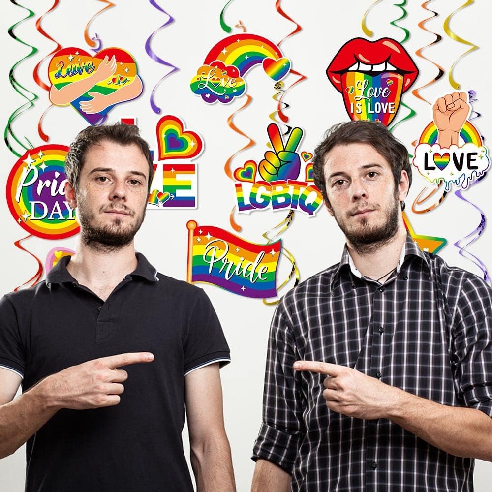 Pride Accessories, Kaluofan 25 PCS Pride Decorations, Love is Love Pride Month Hanging Swirls Decorations for LGBTQ Parade Wedding Celebration Rainbow Friends Party Favor Supplies