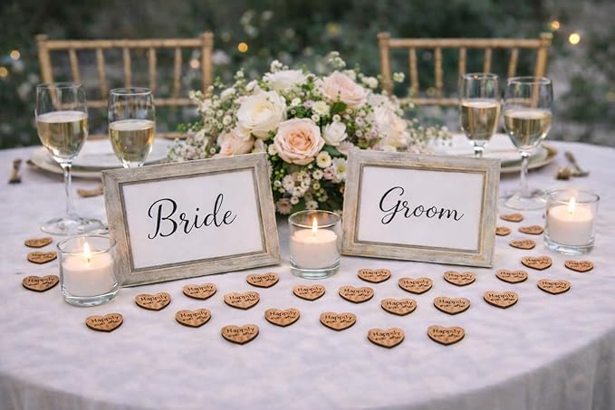 Wooden Heart Confetti ~ Happily Ever After ~ Wood Hearts, Wood Confetti Engraved Love Hearts- Rustic Wedding Table Scatter (100 count)