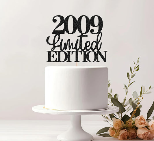Limited EDITION 2009 Cake Topper - Black Glitter Happy 16th Birthday Party Cake Decoration Supplies, Cheer to 16 Years Cake Bunting Decor for 16th Birthday Party Photo Booth Props