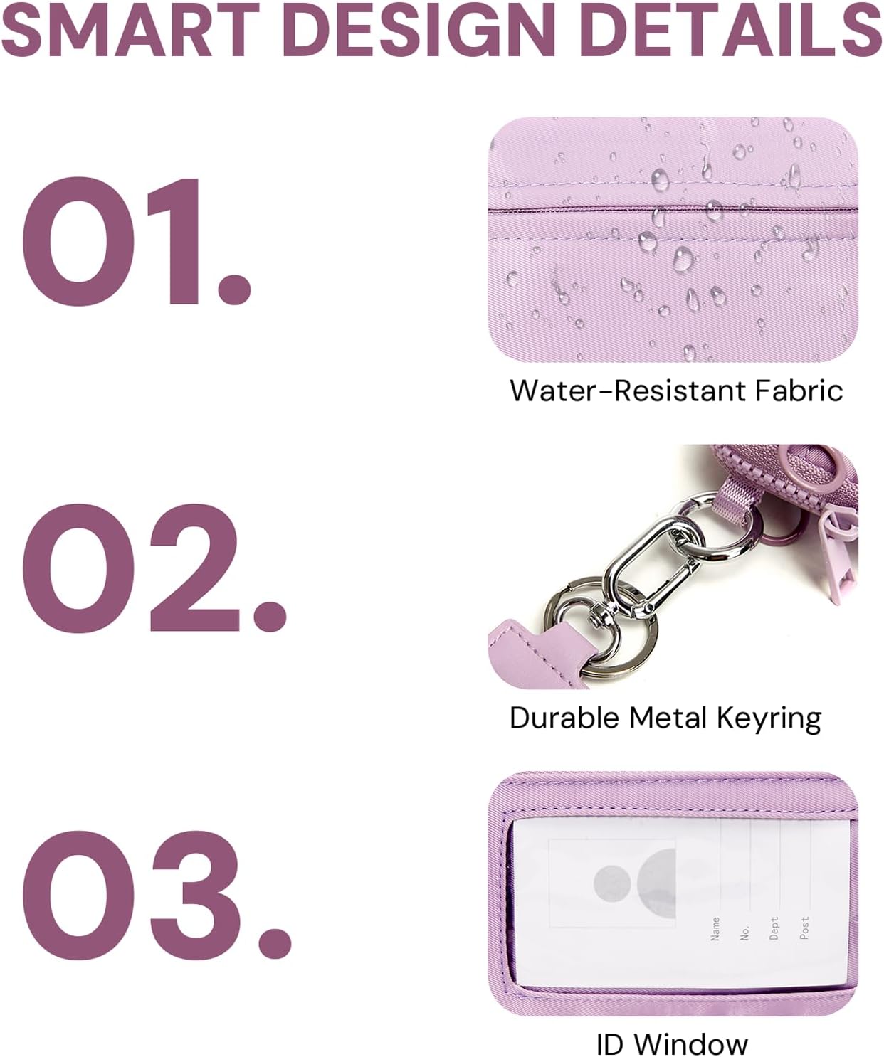 Keychain Wallet for Women Mini Zip Card Holder with ID Window Coin Purse Detachable Wristlet Small Wallets Light Purple