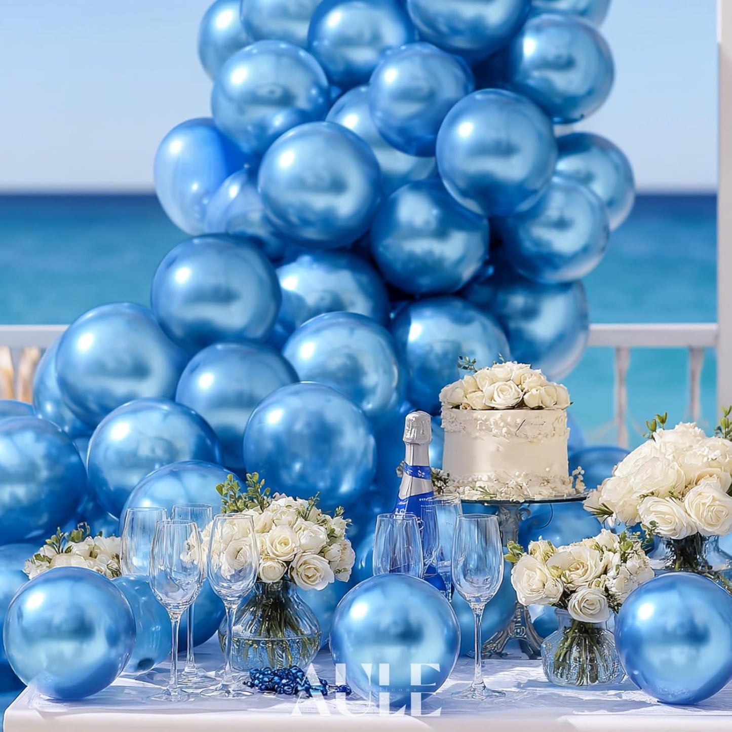 AULE Metallic Blue Balloons 5 inch 50 Pcs Blue Latex Balloons Chrome Helium Shiny Thicken Balloon Perfect Party Decoration for Wedding Birthday Baby Shower Graduation Christmas Carnival