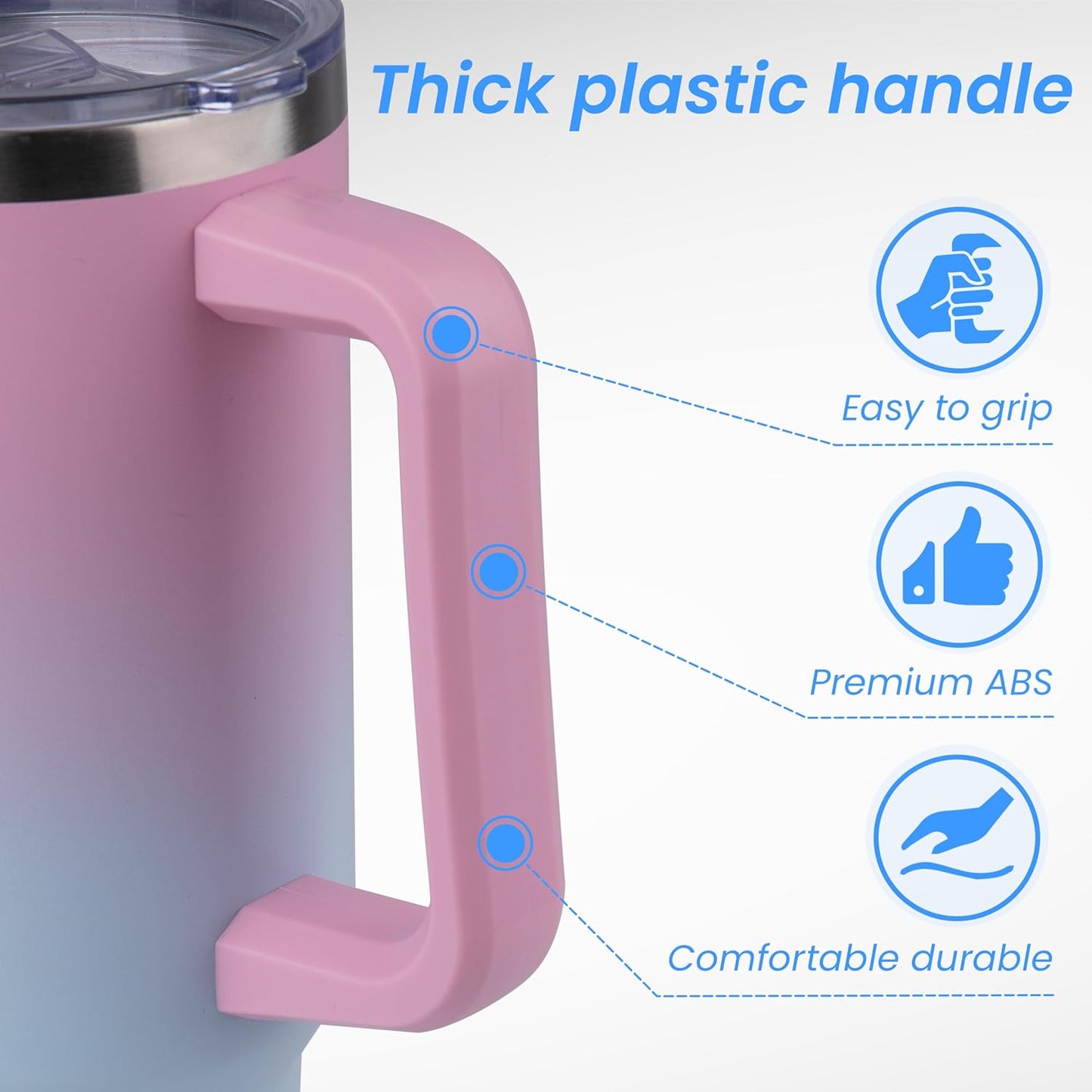 DOMICARE 40 oz Tumbler with Handle and Straw, Stainless Steel Tumbler with Lid and Straw, Reusable Vacuum Insulated Cup, Travel Coffee Mug, Dreamy Pink Blue, 4Pack