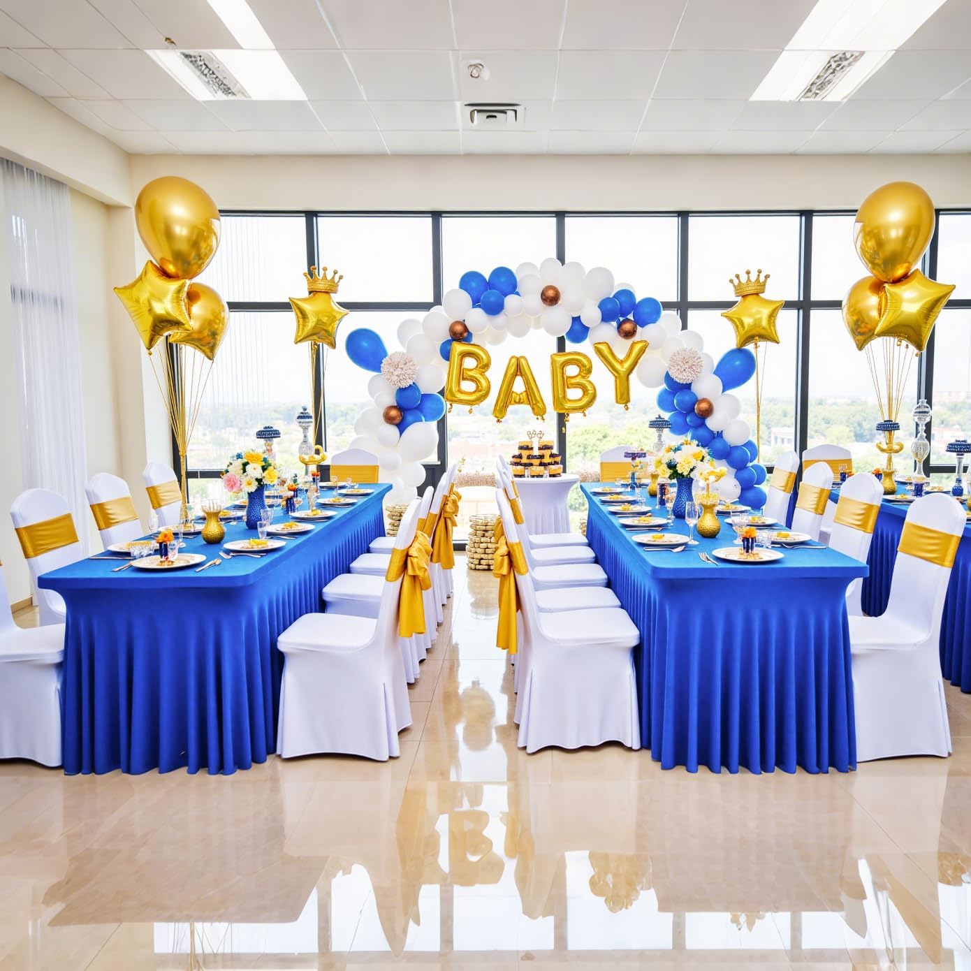 3 Packs Royal Blue Spandex Tablecloths for 8 Foot Rectangle Tables, Stretchy Fitted 8FT Blue Table Skirt for Wedding Party, Wrinkle Free Tablecloths for Banquet Wedding Birthday Party