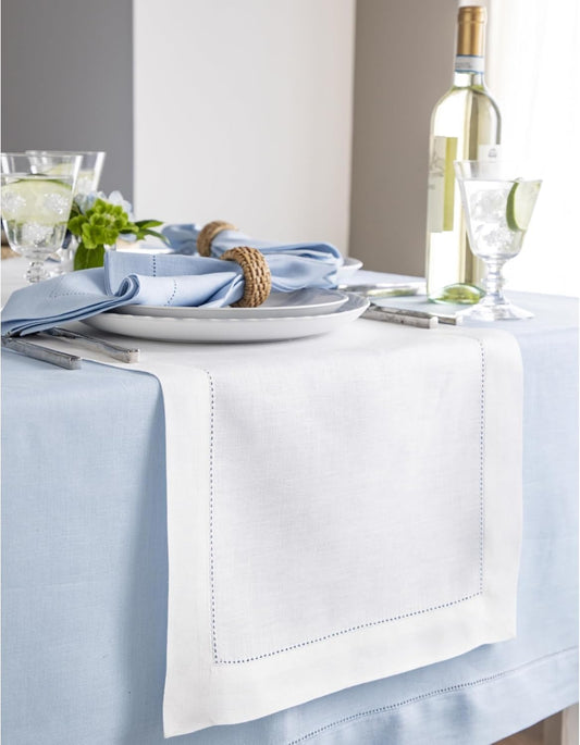 Solino Home Linen White Table Runner 36 Inches - Classic Hemstitch, 100% Pure Linen Coffee Table Runner 14 x 36 Inch Ideal for Dresser Tables - Fall, Autumn, Halloween, Thanksgiving, Holiday