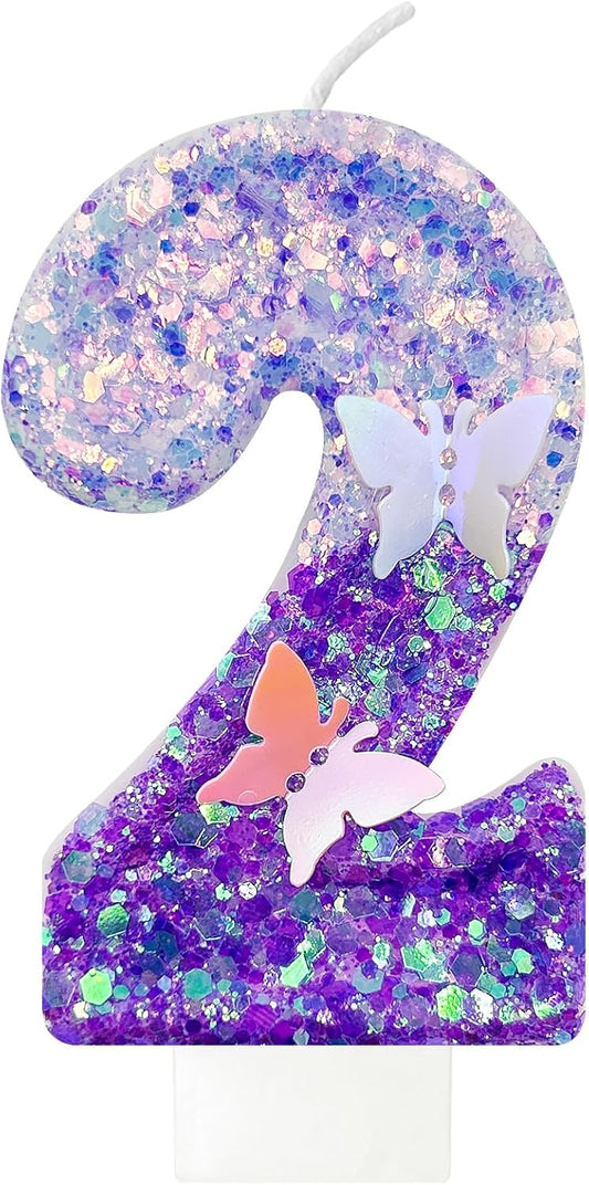 2Th Birthday Candle for Cake，Butterfly Cake Toppers，Butterfly Birthday Decorations，Purple Birthday Candles，for Birthdays,Theme Parties, Celebration, Anniversary