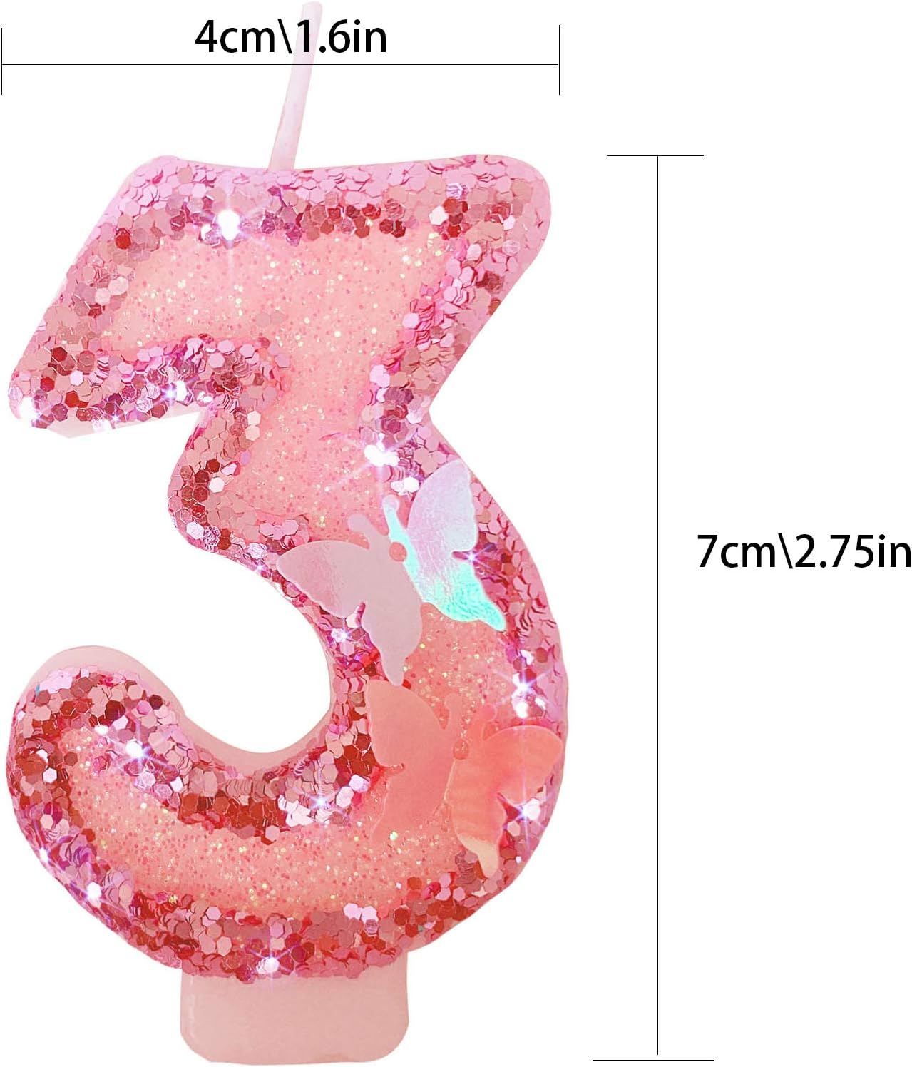 Birthday Candles Number 3,Pink Glitter Happy Birthday Cake Candles Handmade Sequin Numeral Candle