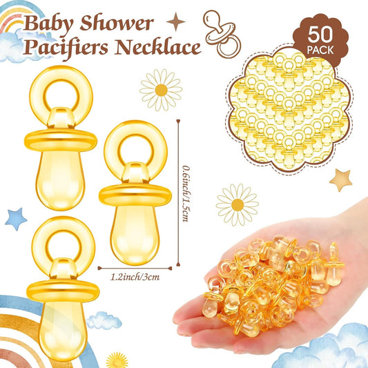 Thyle 51 Pcs Pacifier Hunt Baby Shower Games Include Hunt Sign and 50 Acrylic Pacifiers for Baby Shower Game Decoration Gift Sets Gender Reveal Party Decor (Retro Sun)