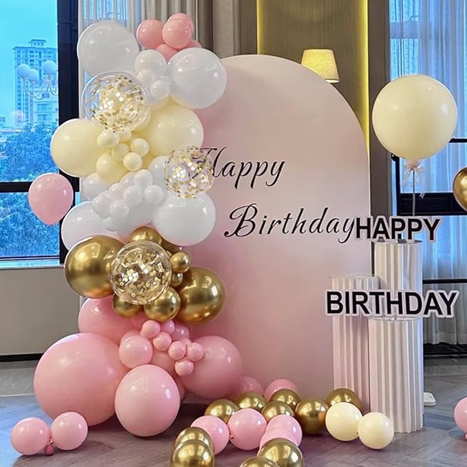 Pink White and Gold Balloon Garland Arch Kit, 167Pcs Latex Balloons Different Sizes Blush Ivory White Champagne Gold for Engagement Baby Shower Birthday Party Decorations
