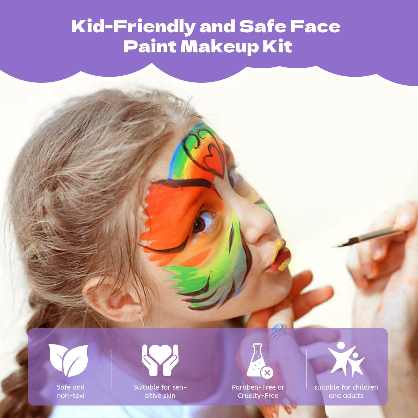 42 Color Face Painting Kit for Kids + 30g Black & White Face Paint - Non Toxic Water Activated Face paint palette with Brushes, Stencils, Gems - For Halloween Makeup, Carnival, Parties & Cosplay